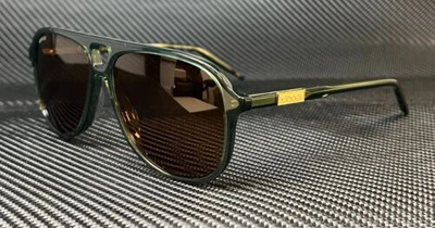 Pre-owned Gucci Gg1156s 002 Green Brown 57 Mm Medium Men's Sunglasses
