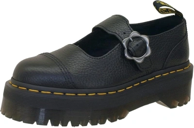 Pre-owned Dr. Martens' Dr. Martens Women's Addina Flower Mary Jane Flat In Black Milled Nappa