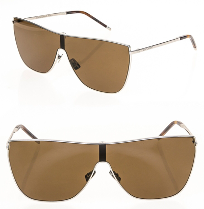 Pre-owned Saint Laurent Mask Ysl Sl1 003 Silver Brown Unisex Shield Angular Sunglasses