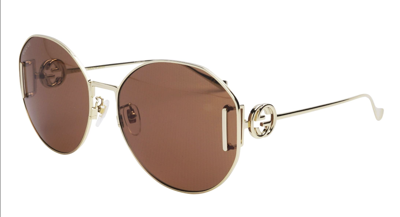 Pre-owned Gucci Gg1206sa-003 Women's Gold / Brown Mirrored Sunglasses