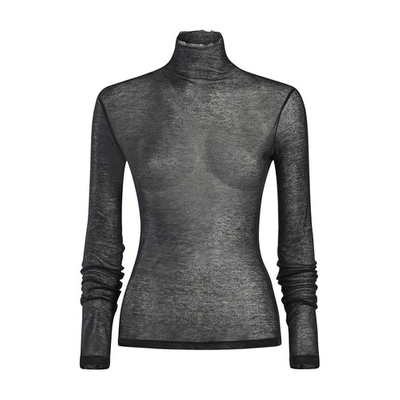 Ann Demeulemeester Kaisu Sheer Knit High Neck Sweater In Black