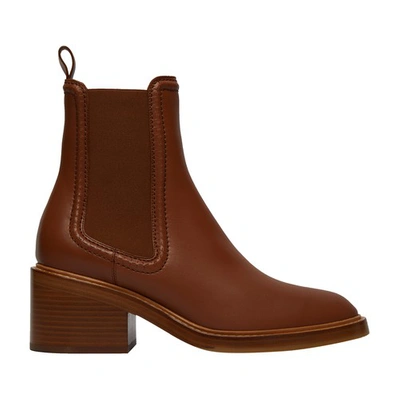 Chloé Mallo Leather Ankle Chelsea Boots In Caramello