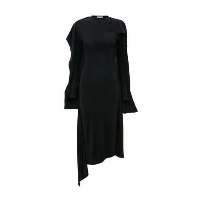 Jw Anderson Long-sleeve Layered Midi Dress In Black