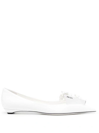 Prada Bouquet Leather Ballerina Flats In White