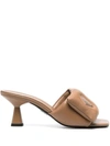 Prada 75mm Logo-plaque Leather Mules In Brown
