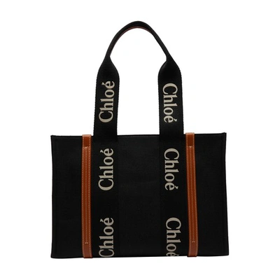 Chloé Woody Tote Bag In Black_beige_1