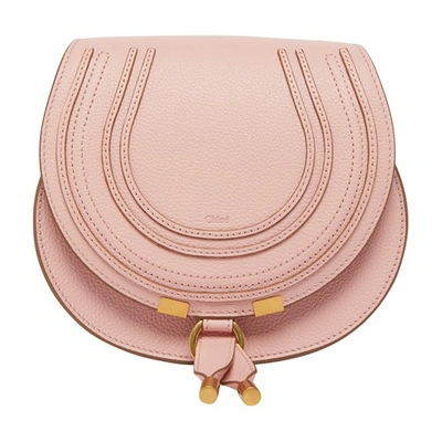 Chloé Marcie Small Leather Saddle Bag In Blossom Pink/gold