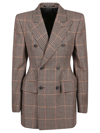 Balenciaga Hourglass Houndstooth Strong Shoulder Double Breasted Wool Blend Blazer In Beige