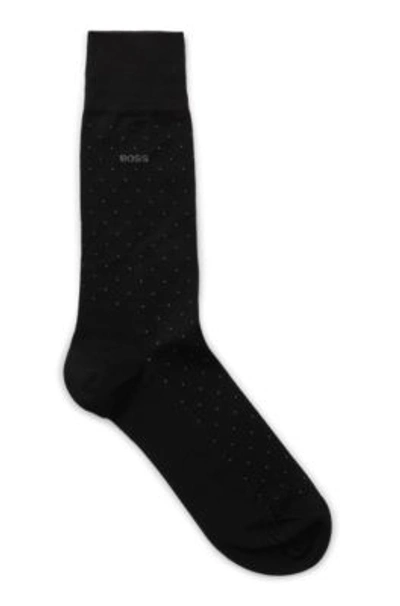 Hugo Boss Regular-length Socks In A Mercerized-cotton Blend In Black
