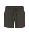 Hugo Boss Quick-dry Swim Shorts With Red Logo Label In Dark Grey