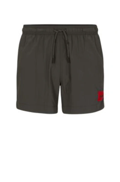 Hugo Boss Quick-dry Swim Shorts With Red Logo Label In 023 - Dark Grey