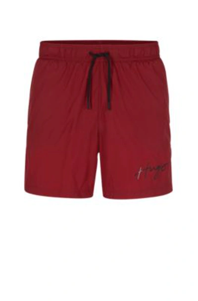 Hugo Swim Shorts With Handwritten Logo In Dark Red