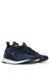 Hugo Boss Structured-knit Sock Trainers With Branding In Dark Blue