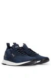 Hugo Boss Knitted-upper Trainers With Branding And Suede Trims In Dark Blue