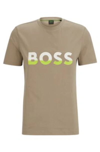 Hugo Boss Cotton-jersey T-shirt With Color-blocked Logo Print In Light Green