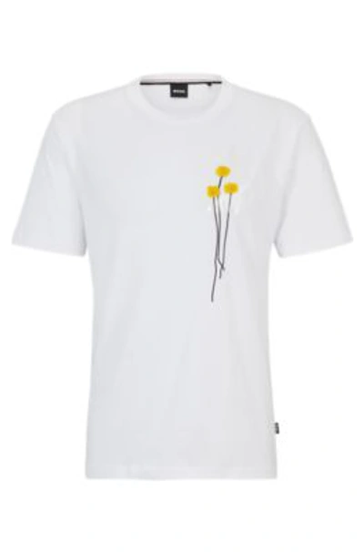 Hugo Boss Interlock-cotton T-shirt With Faux Flower Petals In White