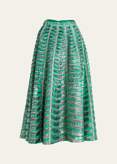 Valentino Embroidered Crepe Couture Midi Skirt In Greenmulti