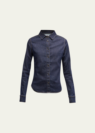 Alaïa Fitted Stretch Denim Button-up Shirt In Blue