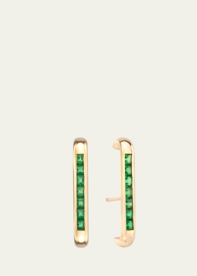 Jolly Bijou 14k Gold Barre Tsavorite Earlobe Wrap Earrings In Green
