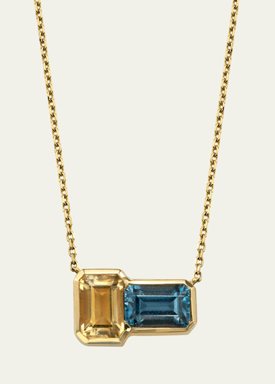 Jolly Bijou 14k Gold Orb Blue Topaz And Citrine Pendant Necklace In Yg