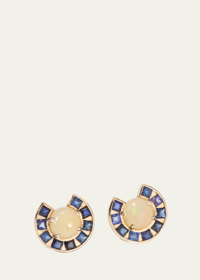 Jolly Bijou 14k Gold Sapphire And Opal Moon Earrings In Yg