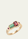 JOLLY BIJOU 14K ROSE GOLD ORB TOURMALINE AND RUBY RING