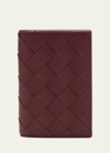 Bottega Veneta Men's Intreccio Bicolor Leather Vertical Bifold Card Case In Burgundy