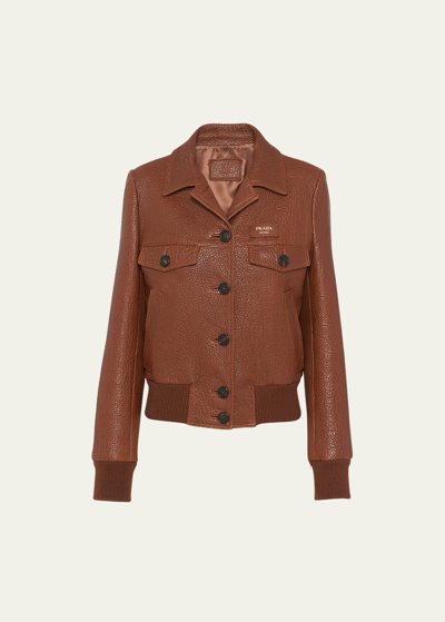 Prada Nappa Leather Jacket In Cocoa Brown