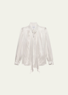 Frame Tie Neck Silk Blouse In Off White