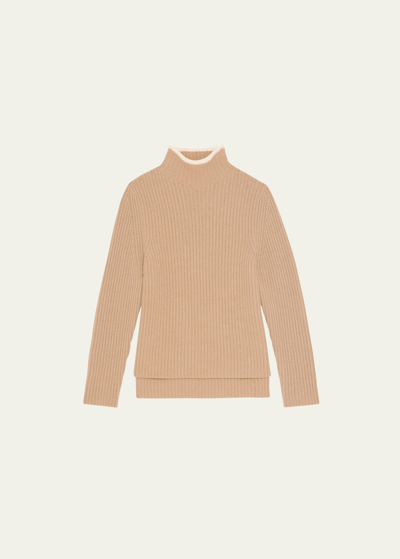 Theory Karenia Cashmere And Felted Wool Turtleneck Sweater In Palomino Ivory
