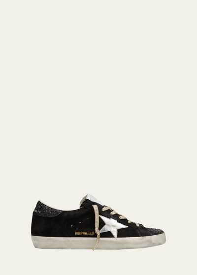 Golden Goose Super Star Glitter Faux-leather Low-top Sneakers In Black