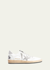 Golden Goose Ball Star Distressed Glittered Leather Sneakers In White/silver