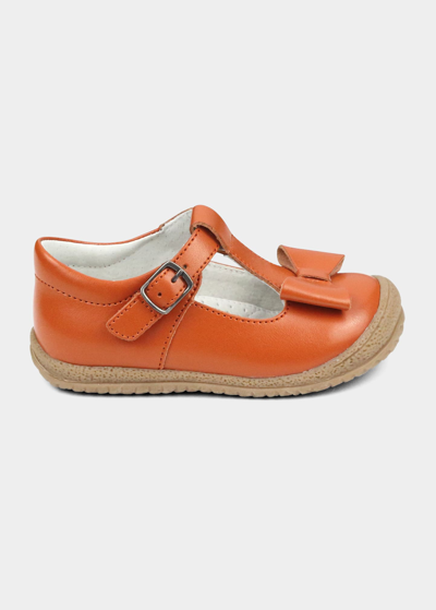 L'amour Shoes Girl's Emma Bow T-strap Mary Jane, Baby/toddler/kid In Orange