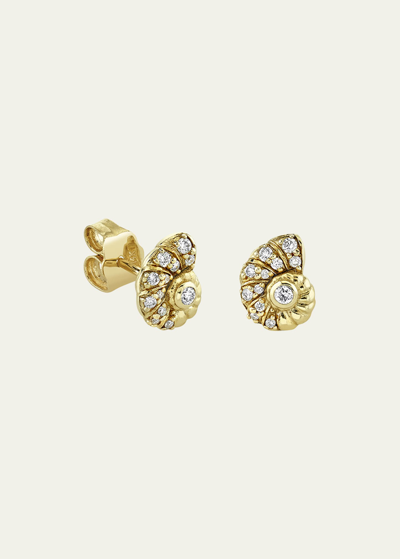 Sydney Evan 14k Yellow Gold Nautilus Shell Stud Earrings With Diamonds In Yg