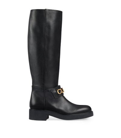 Gucci Cara Logo Leather Riding Boots In Black