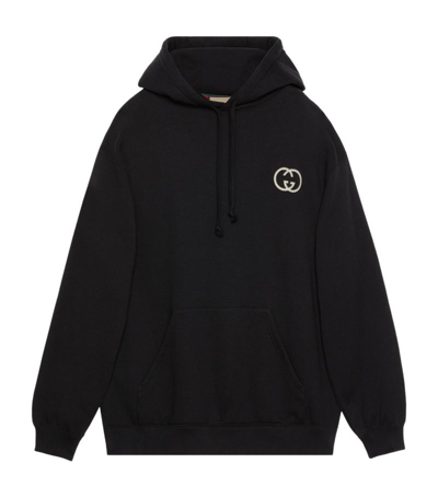 Gucci Cotton Logo-patch Hoodie In Black