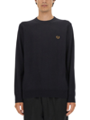 Fred Perry Mens Classic Crew Neck Jumper Nos In Blue