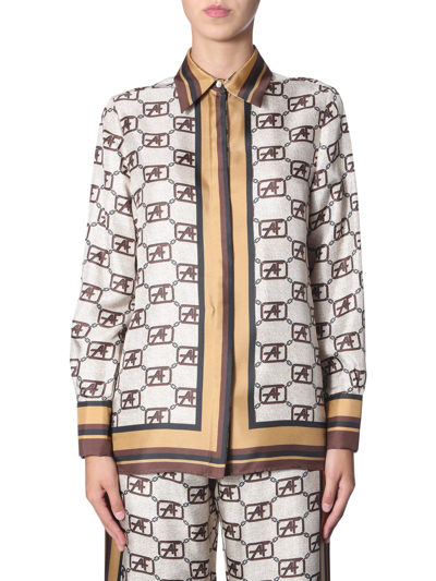 Alberta Ferretti Logo Chain Print Shirt In Beige