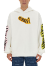 Marni White Bio Cotton Hoodie With Graffiti Prints In White
