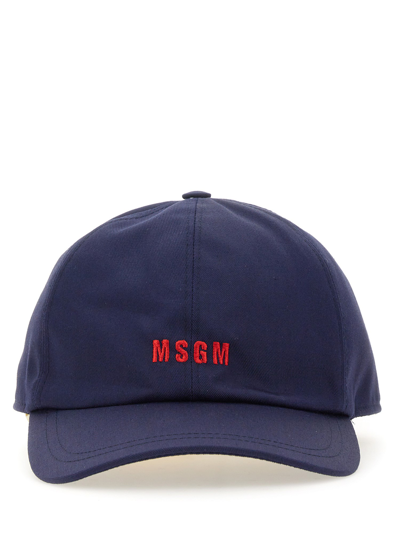 Msgm Logo刺绣棉棒球帽 In Blue