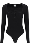 Courrèges Logo-embroidered Long-sleeve Henley Bodysuit In Black (black)