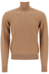 Dolce & Gabbana Silk Jacquard Turtleneck Pullover In Cammello Scuro (brown)