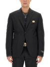 Versace Black Single-breasted Blazer With Logo Plaque In Nero