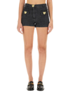 Moschino Heart-embellished Denim Shorts In Nero