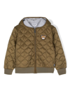 MOSCHINO KHAKI GREEN QUILTED BOMBER JACKET WITH TEDDY BEAR PATCH