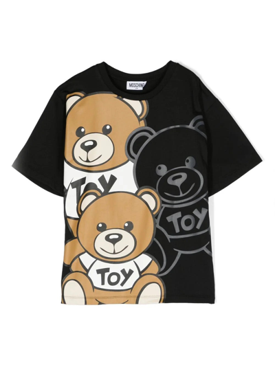 Moschino Kids' Teddy Bear Cotton Jersey T-shirt In Black