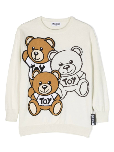 Moschino Kids' White Teddy Friends Sweater In Cloud