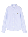 MOSCHINO LIGHT BLUE OXFORD COTTON SHIRT WITH TEDDY PATCH