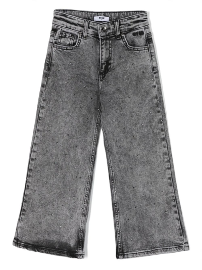 Msgm Kids' Logo-patch Wide-leg Jeans In Grigio