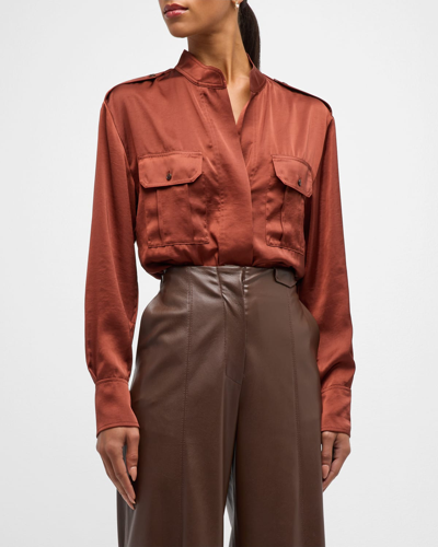 A.l.c Women's Oakley Button-front Satin Blouse In Burnt Umber